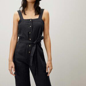 NWT Everlane The Linen Picnic Straight Leg Square Neck Jumpsuit - black, 2